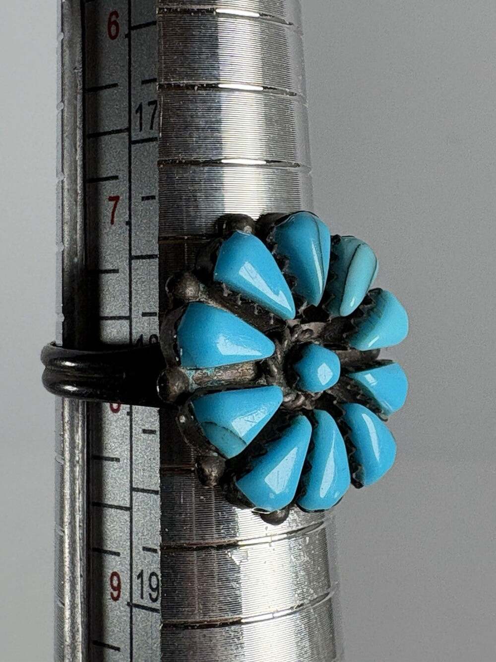 Sterling Silver Turquoise Color Cluster Flower Ring Size 8 Blue Cabochon Petals